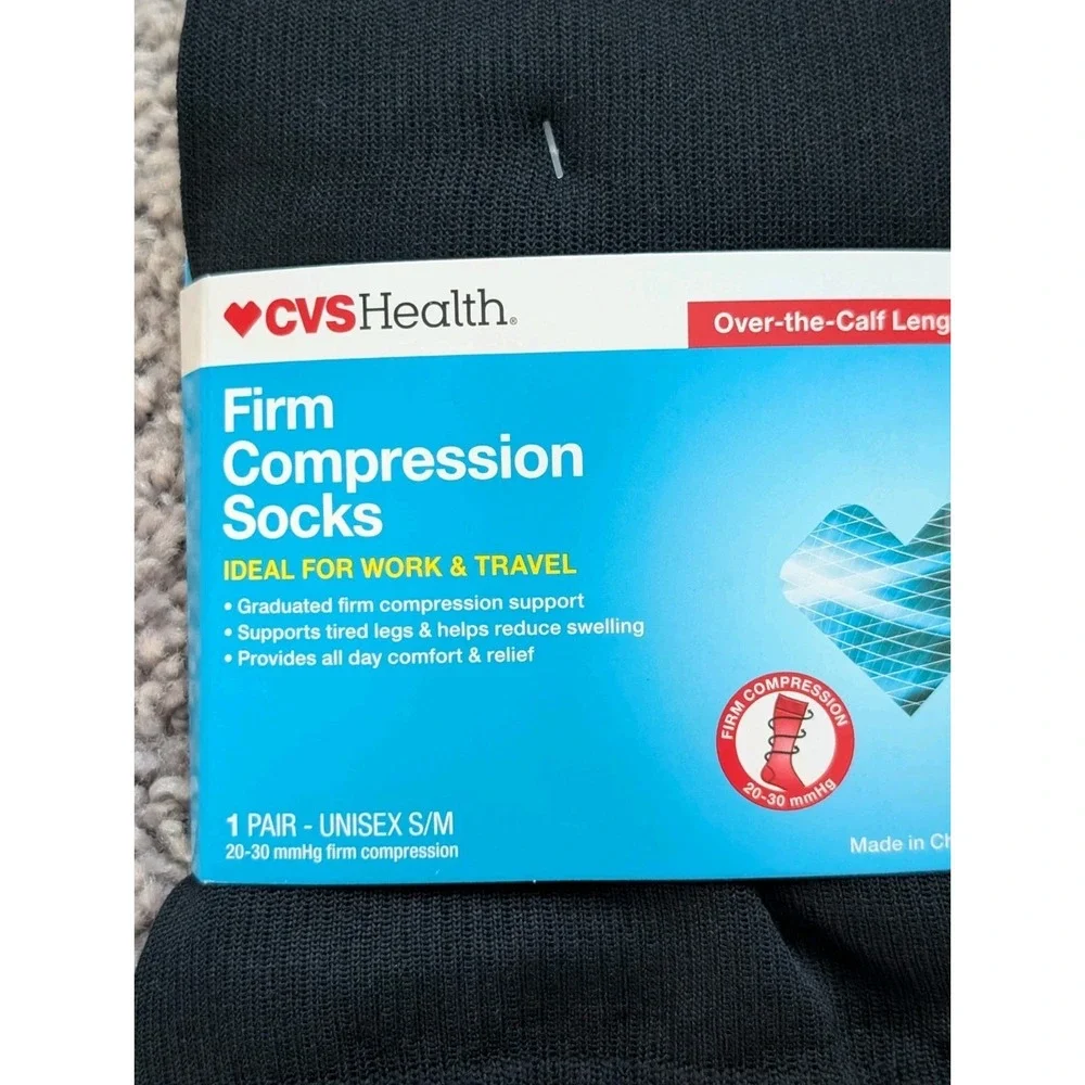 NWT CVS Health Firm Compression Socks Over the Calf Black Unisex Size S/M